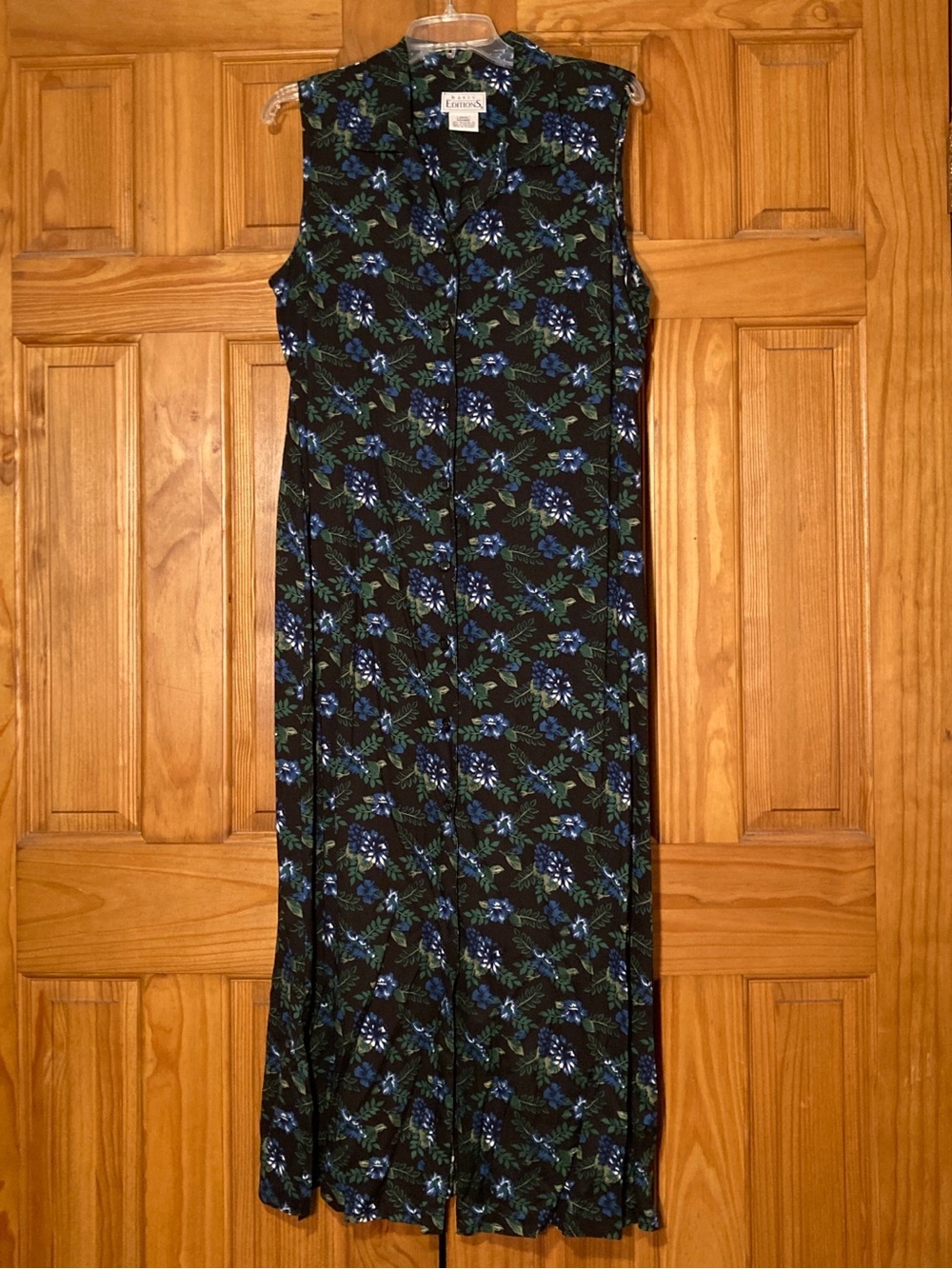 NWOT Basic Editions Vintage 80s 90s Sleeveless Collared Maxi Dress Blue L Large